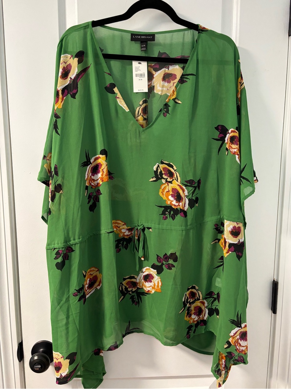 Lane Bryant NWT Green Floral V-Neck Drawstring Tunic - Size 26/28